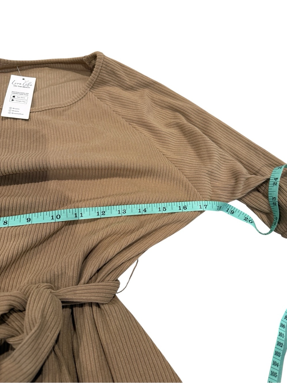 Cupshe Ribbed Tie-Waist Long Sleeve Mini Dress in Tan - Picture 5 of 10